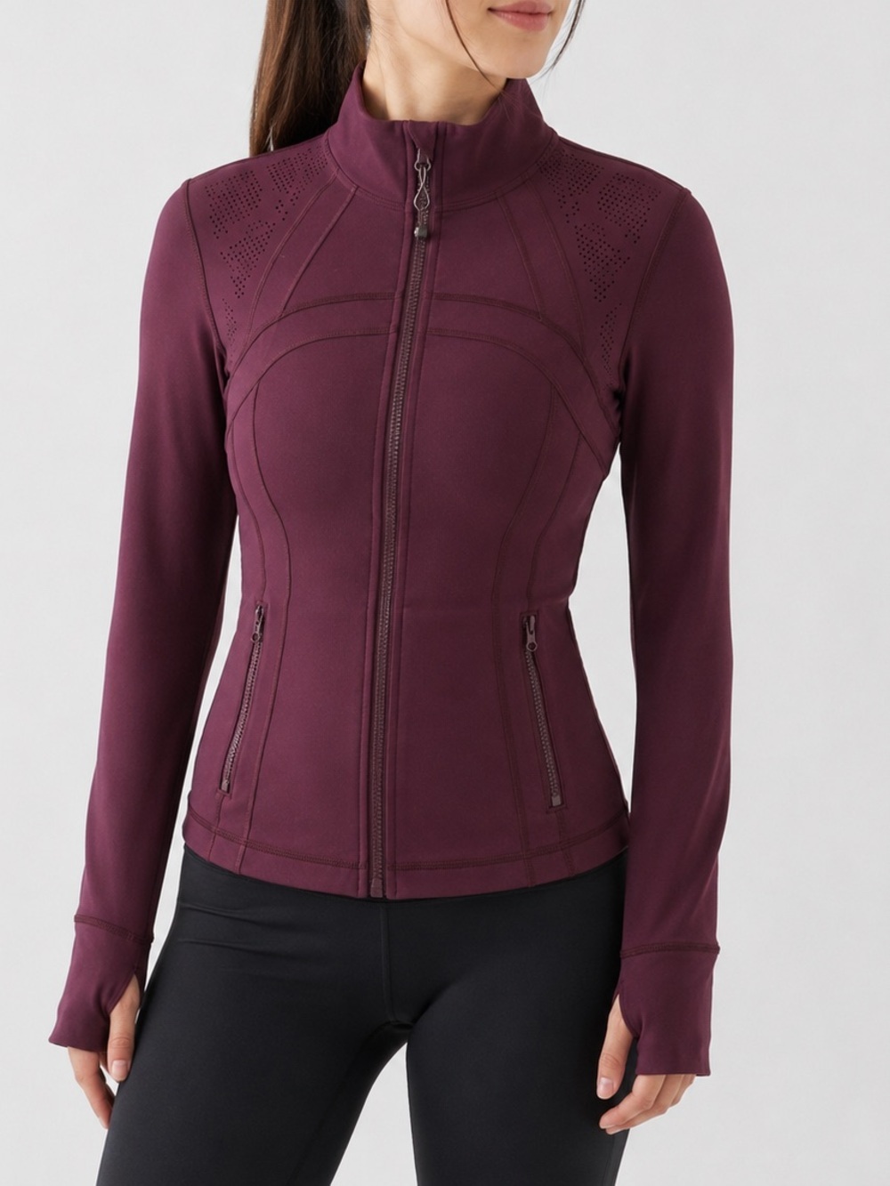 Lululemon Define Jacket Size 8 Burgundy Ventilated Full Zip Thumbholes